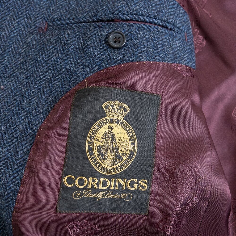 Cordings London Herringbone Tweed Blazer 44R Navy 100% Wool Jacket - Picture 3 of 15
